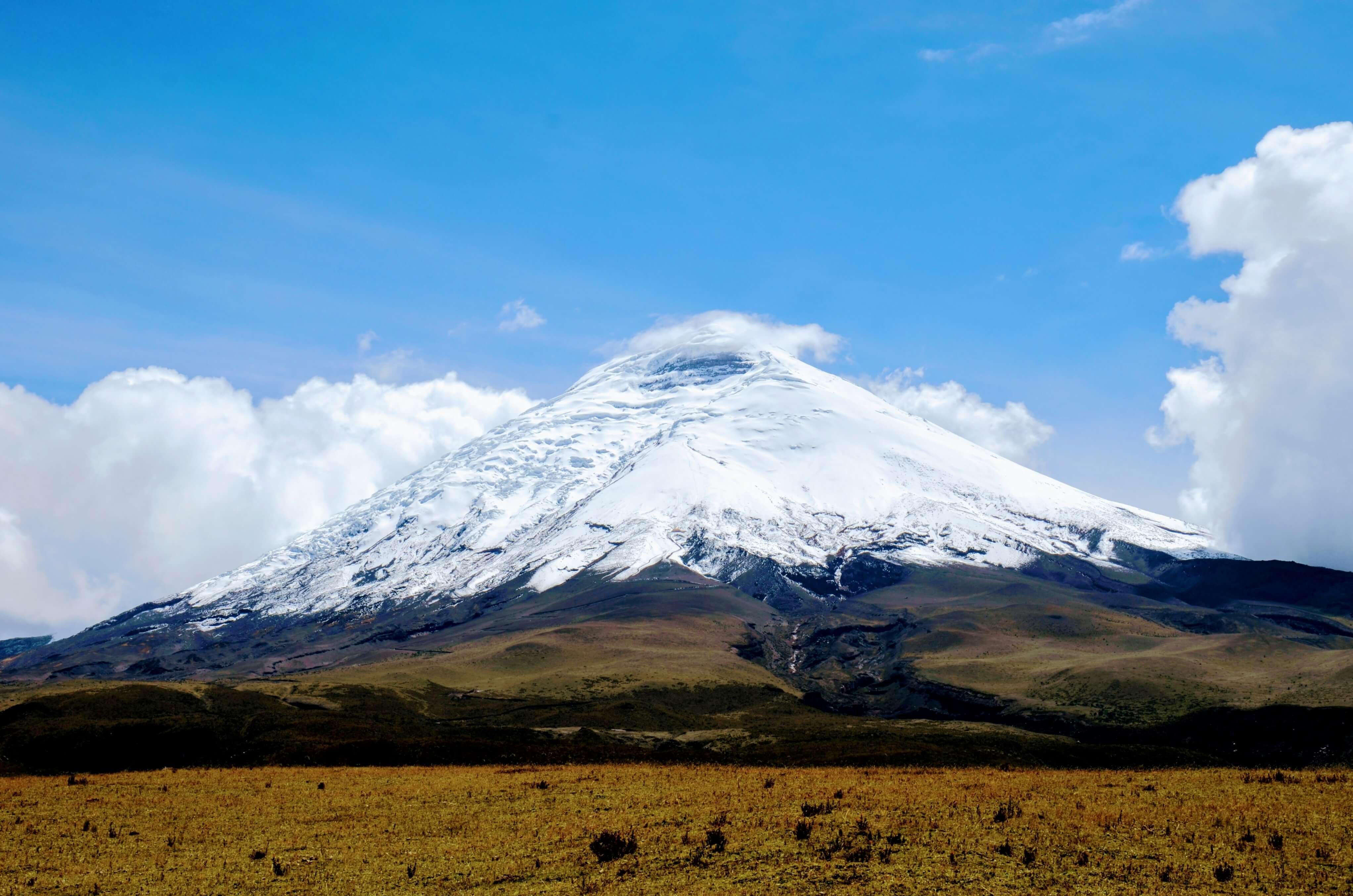 Misty Andes mountains peak with cloud forest in Ecuador